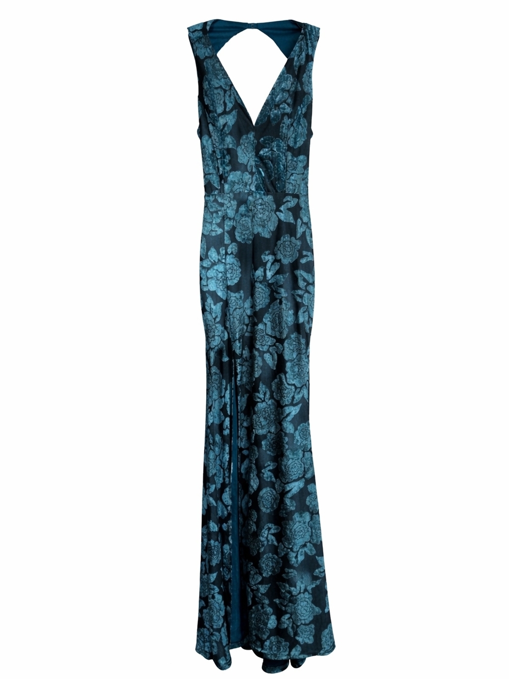 Windsor Teal Floral Cutout-Back Dress
